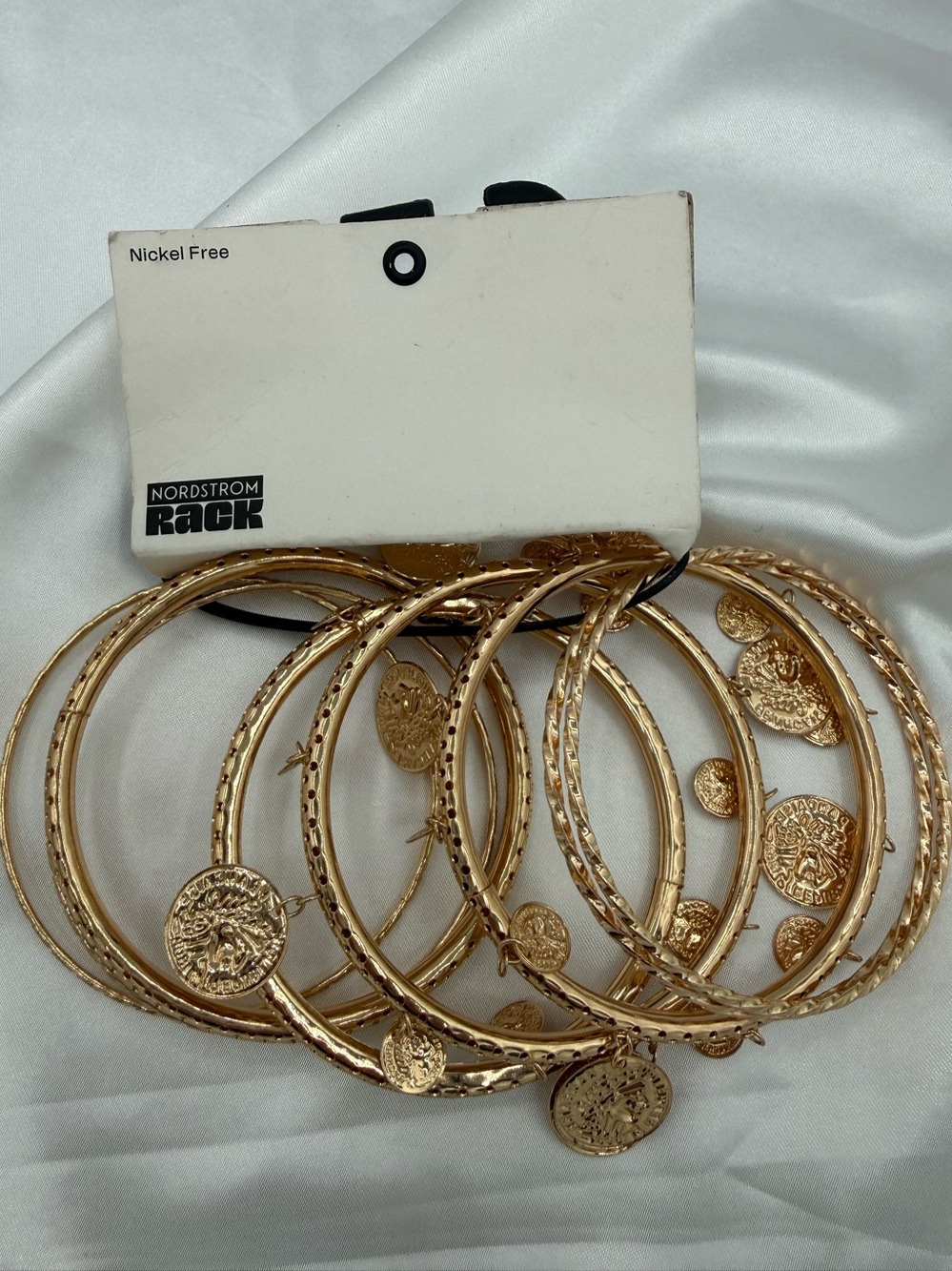 Nordstrom Gold Textured Coin Charmed 8 piece Stacking Bracelet Set